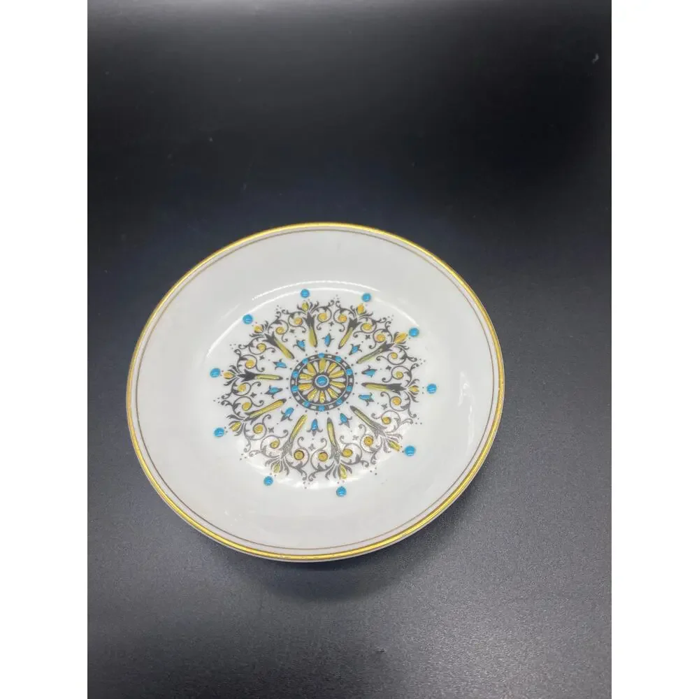 Vintage Royal Worcester‎ Porcelain Trinket Dish w/ Blue & Red Enamel Design
